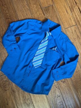 Blue boys Dress Shirt with Matching tie and Pocket Square